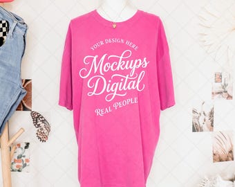 Neon Pink Colors 1717 Tshirt Mockup |1717 Neon Mockup | Real Photography | Neon Tshirt Mockup | Print on Demand Tshirt Template