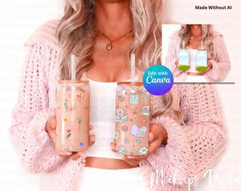 Sipper Glass Mockup 16 oz Glass Can Canva Edit with Mockup Drag and Drop Glass Can Edit with Canva Beer Can Glass Mockup Glass Can Cup Mock