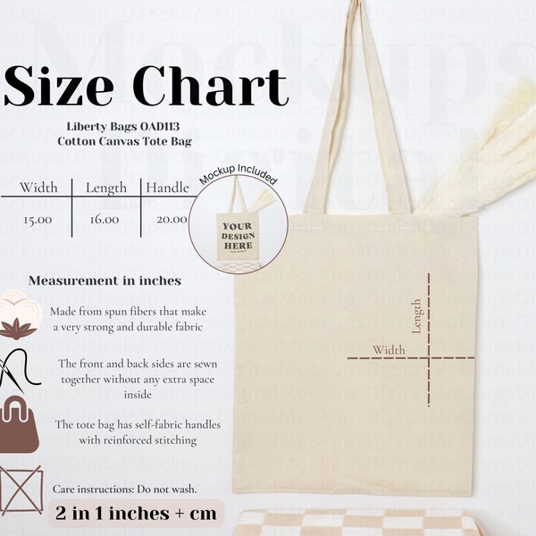 Liberty Bag Size Chart Cotton Canvas Tote Bag Size Mockup Natural Tote Bag Size Guide Boho Tote Bag Size Chart Printify Mockup Spring Mockup