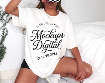 White Gildan 5000 T-shirt Mockup Trendy Tee Mock (Digital Download)