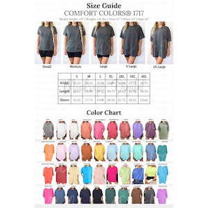 Comfort Colors 1717 カラーチャート - Comfort Colors サイズガイド - 1717 シャツ サイズチャート - 1717 シャツ カラーチャート - オーバーサイズ 1717 シャツ 比較表