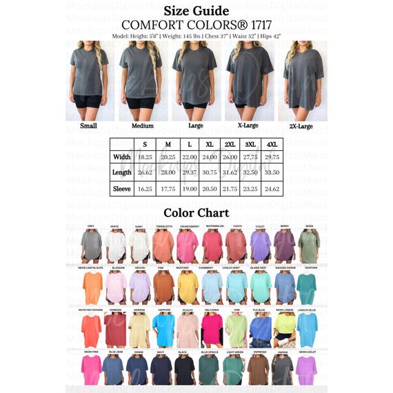 Comfort Colors 1717 Color Chart-comfort Colors Size Guide-1717 Shirt Size  Chart-1717 Shirt Color Chart-oversized 1717 Shirt Comparison Chart - Etsy