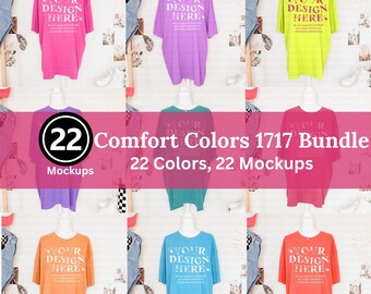 Comfort Colors 1717 Mockup Bundle | 22 T-Shirt Colors | Flatlay T-shirt Mockup | Oversized Shirt (JPG Images)