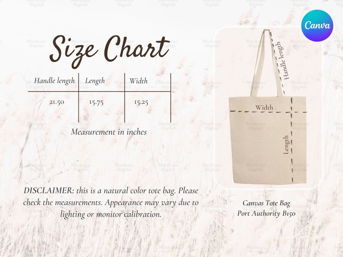 Natural Tote Bag Mockup-size Chart-bag Mockup-fall Mockup-tote - Etsy