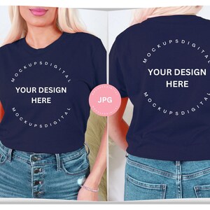 Front and Back Bella Canvas Navy Blue Mockup Navy Shirt Mockup Navy Tshirt Mockup Bella Canvas 3001 Mockup Navy 3001 Navy Mockup Spring Mock