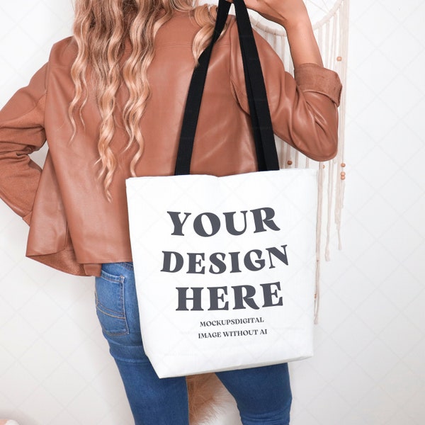 Aop Tote Bag Mockup Medium Size Printify Aop Tote Bag Mockup All Over Print Tote Bag Tote Bag Size Medium Mock Up Bag Black Handle Tote Bag