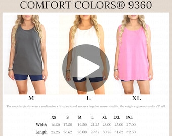 Tabla de tamaños de video Comfort Colors Colores Comfort 9360 Tabla de tamaños de video Maqueta de colores Comfort de gran tamaño Maqueta 9360 Maqueta retro Maqueta occidental