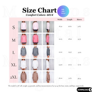 Comfort Colors Size Chart 6014 Size Chart Comfort Colors 6014 Size Chart 6014 Long Sleeve Shirt Size Guide Mockup Longsleeve Shirt Mockup