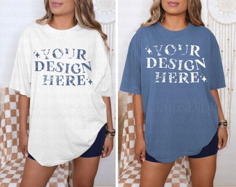 Comfort Colors 1717 Blue Jean White Mockup Bachelorette Mockup 1717 Couples Shirt Mockup Bridal Mockup Bridesmaid Mockup Oversized Mockup