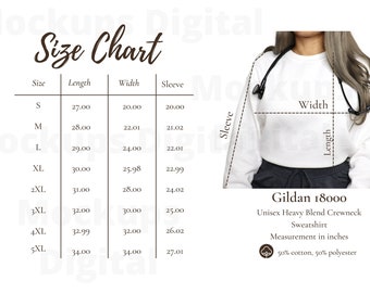 Gildan 18000-Nurse-Size Chart-Gildan Size Chart-Gildan Size Chart-Gildan 18000 Mockup-Sweatshirt Size Chart-Unisex Size Chart-Sizing Gildan