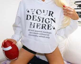 Football Mockup, Football Hoodie Mockup, Hoodie Mockup Gildan 18500, Women Hoodie Mockup White, Gameday Mockup, White Hoodie Mockup, Hoodie