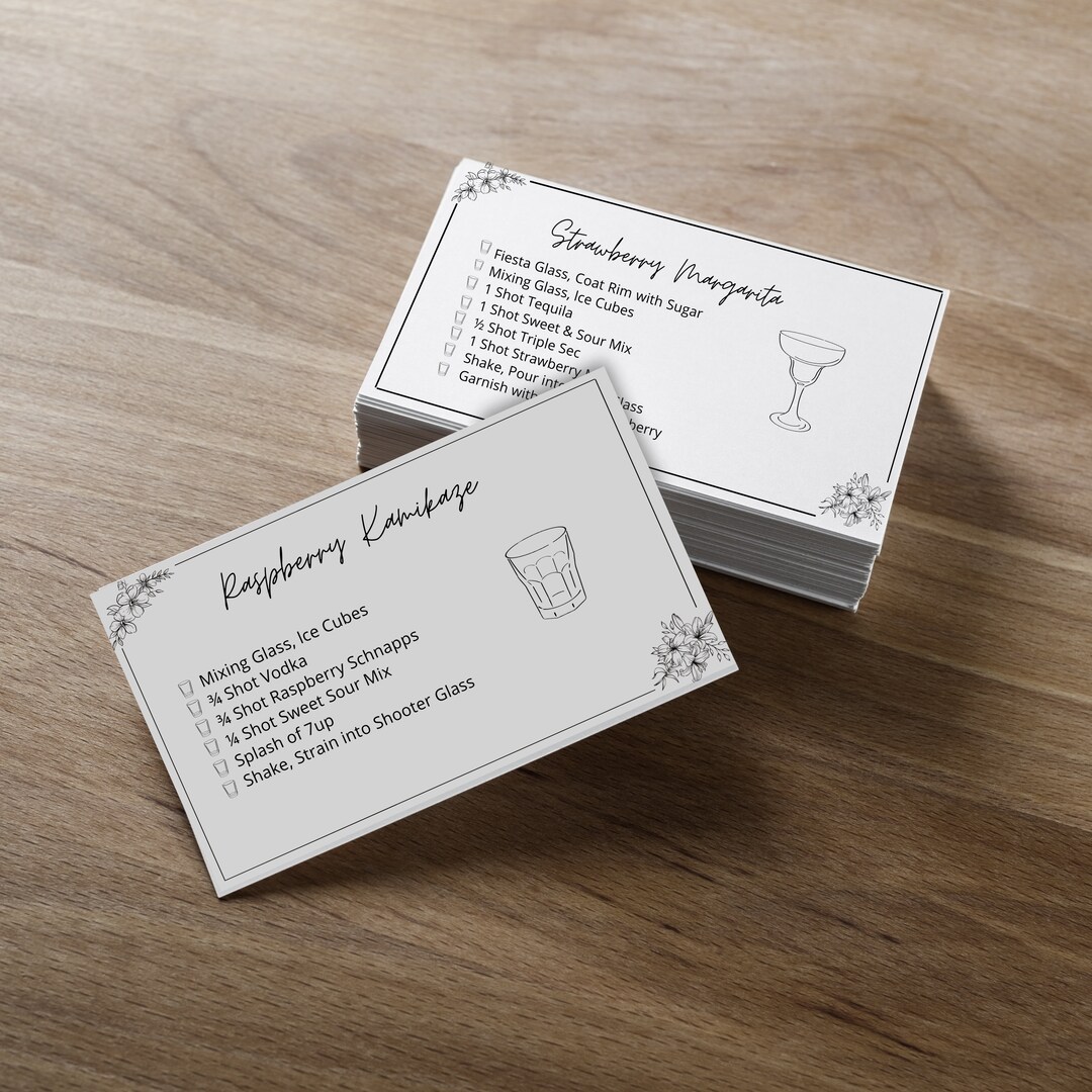 Printable Drink Recipe Cards Digital Drink Cards Easy - Etsy
