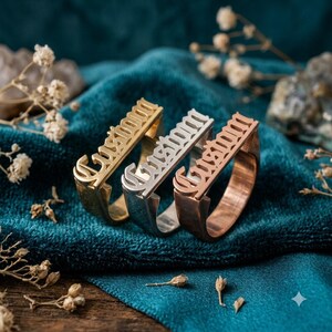 Custom Name Ring, Gothic Chunky Band Ring, Personalized Rectangle Signet Ring, Vintage Gothic Name Jewelry, Bold Statement Gift