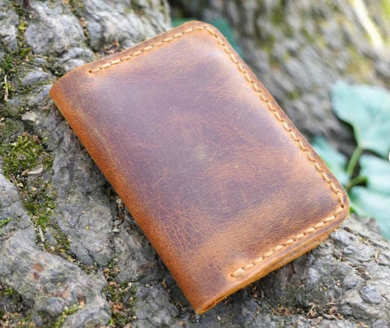 Leather Bifold Wallet Minimalist Leather Wallet Mens Slim - Etsy