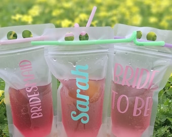 Personalized Reusable Drink Pouches with Straw: 500ml Party Favors