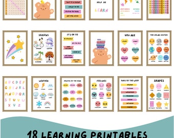 Educational Learning Posters | Set of 18 Kids Wall Art (Digital Download)