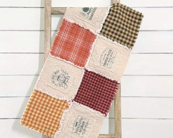 NEW - Thanksgiving Table Runner, Primitive Raggy Quilted Table Runner, Farmhouse Fall Decor, Rustic Country Kitchen, Handmade Autumn Table