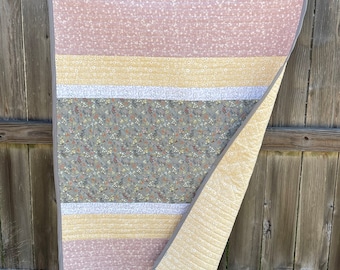 Blush and Yellow Floral Baby Quilt and Pillow, Handmade Vintage Inspired Patchwork Crib Quilt, Soft Cottagecore Nursery Blanket