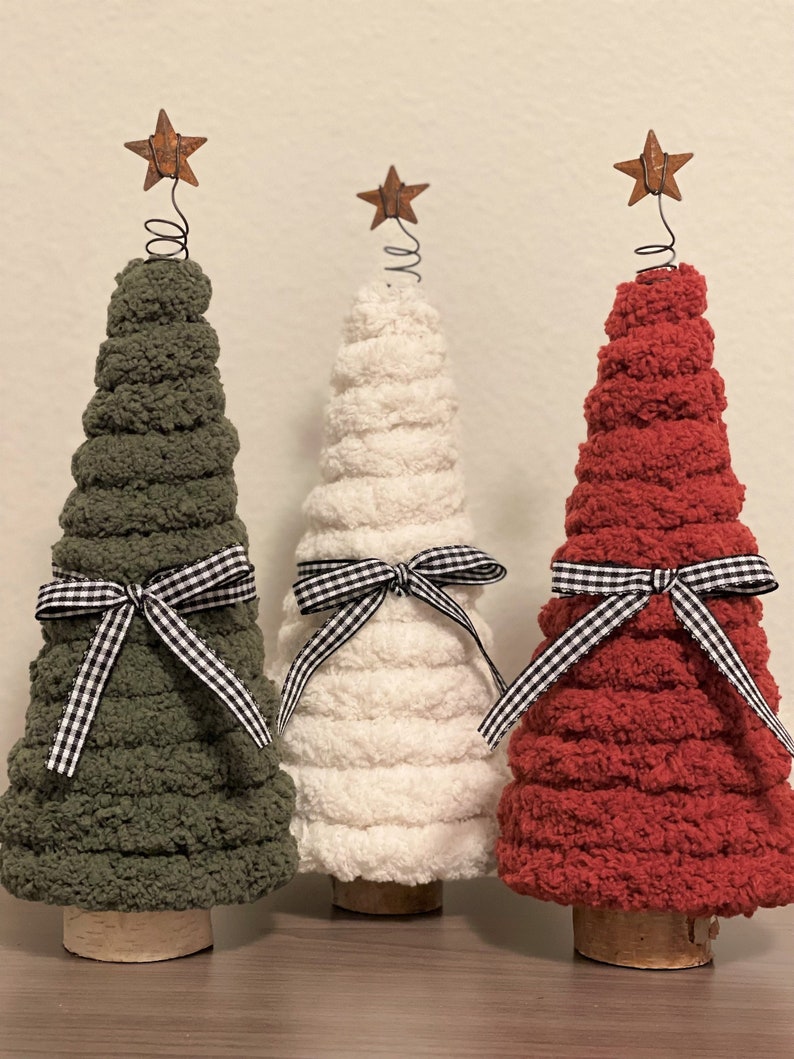 Set of 3 Farmhouse Christmas Decor Yarn Christmas Trees Etsy