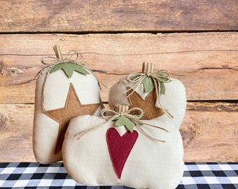Primitive Stuffed Muslin Pumpkins, Antique Pumpkins, Handmade Pumpkins with Felt Accents, Basket Fillers, Rustic Decor for Fall