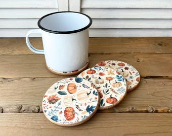 Autumn Farmhouse Drink Coasters, Rustic Thanksgiving Table Decor
