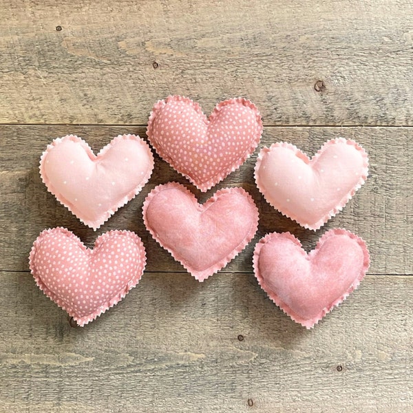 Stuffed Fabric Hearts, Perfect Bowl Fillers or Tiered Tray Decor, Farmhouse Style Valentines Day Decor, Rosy Pink Color Theme