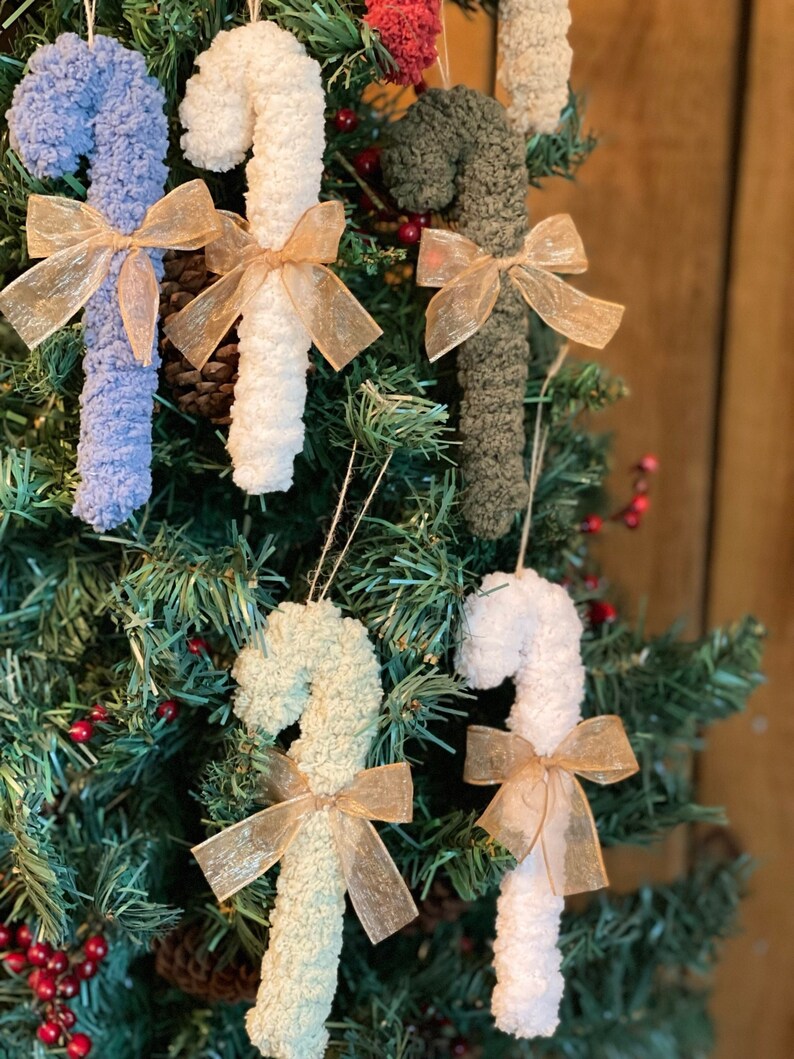 Candy Cane Ornaments Yarn Candy Canes Set of 4 Farmhouse Etsy
