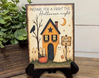 Halloween Ghost Sign, Rustic Folk Art Halloween Decor, Primitive Halloween Artwork