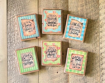 Christian Tiered Tray Decor, Religious Wooden Mini Signs, Inspirational Primitive Decor, Rustic Wood Blocks for Shelves and Tables