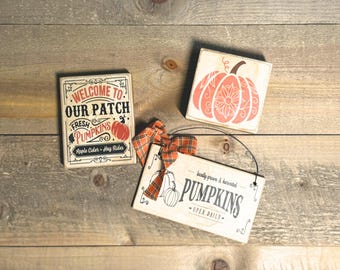 Rustic Fall Tiered Tray Mini Set, Pumpkin Mini Signs, Primitive Farmhouse Harvest Shelf Decor