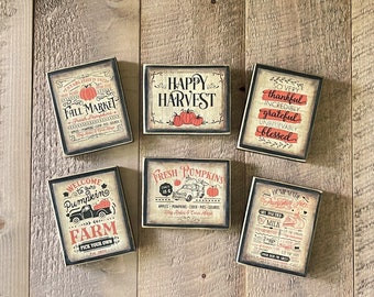 Fall Tiered Tray Decor, Handmade Wooden Mini Signs, Primitive Harvest Decor, Rustic Wood Blocks for Shelves and Tables