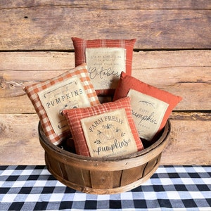 Fall Pillow Tucks, Tiered Tray Decor, Handmade Mini Pillows, Primitive Harvest Decor, Rustic Fall Decor for Baskets and Bowls
