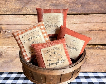 Fall Pillow Tucks, Tiered Tray Decor, Handmade Mini Pillows, Primitive Harvest Decor, Rustic Fall Decor for Baskets and Bowls
