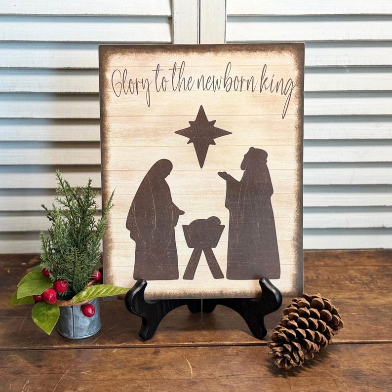 Simple Nativity Sign Primitive Nativity Wooden Canvas Print, Folk Art Christmas Decor ...