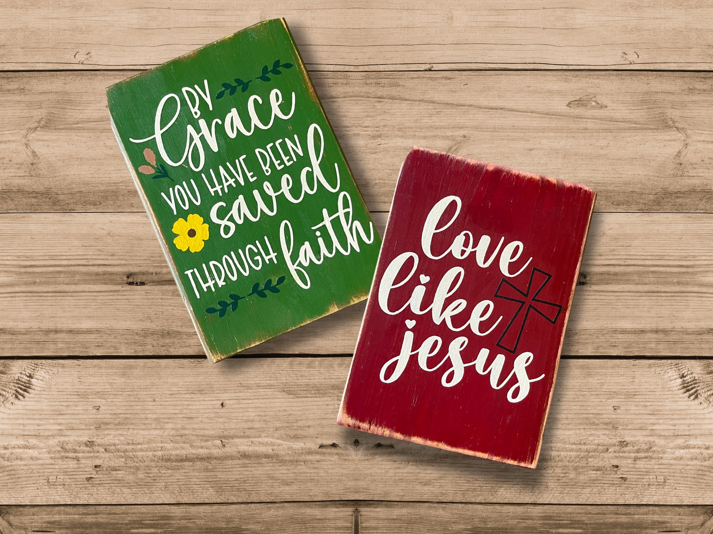 Scripture Blocks Christian Sayings Hand Stenciled Wood Blocks, Farmhouse Style Home ...