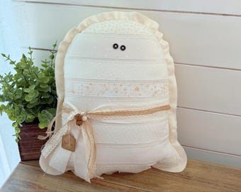Primitive Ghost Pillow, Handmade White Halloween Ghost Pillow, Farmhouse Halloween Decor, Rustic Country Shelf Sitter