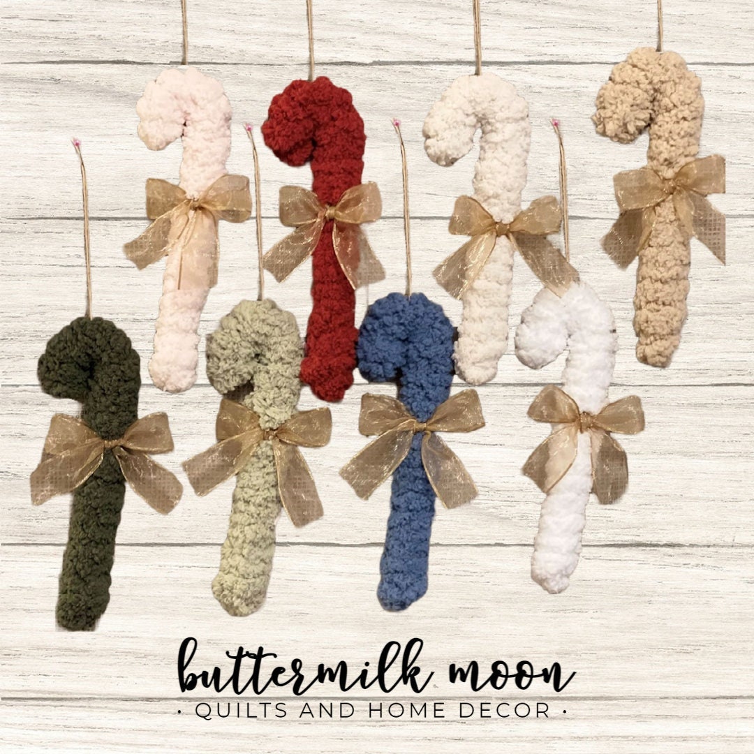 Set of 4 Yarn Candy Cane Ornaments Farmhouse Ornaments Candy Etsy