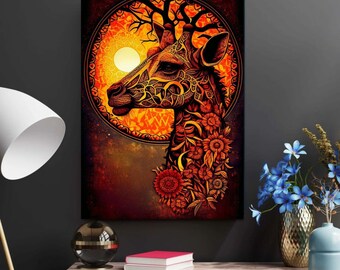giraffe wall art print, digital download, wall art, art print, digital print, orange print, gifts, personalized