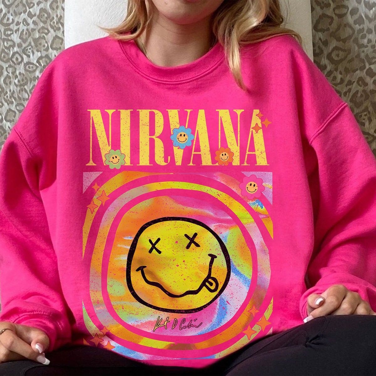 Discover Nirvana Smiley Face Crewneck Sweatshirt, Nirvana Smile Face Tee Shirt, Cute Smile Face Sweatshirt