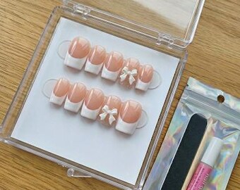 Classic White tip with bow press-ons