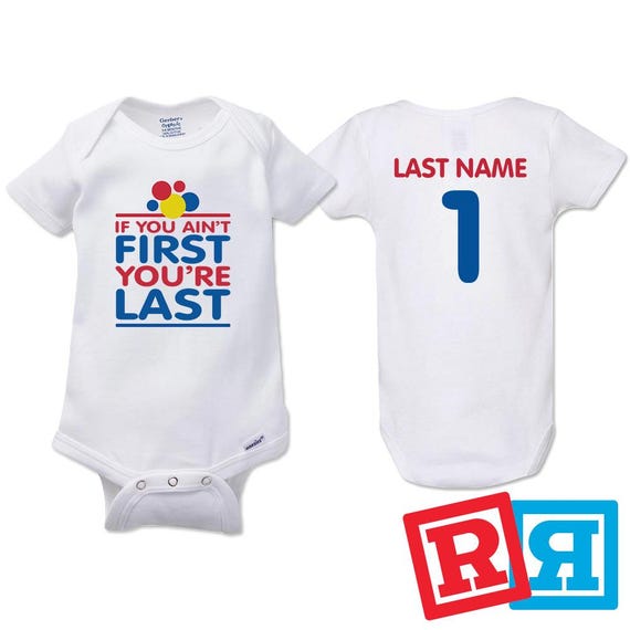Personalized Talladega Nights Ricky Bobby If You Ain't First You're Last Gerber Baby Onesie® Cotton Unisex White Short Sleeve