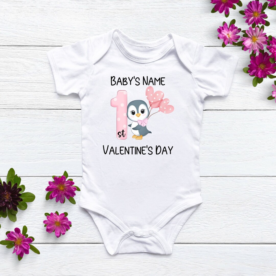 Personalized 1st Valentines Day Baby Name Bodysuit First Valentines ...