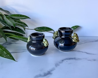 Majolica Frog Pots: Black Propagation Planters, Set of 2