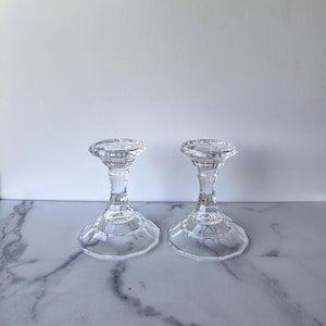 Vintage Pair of Faceted Crystal Candlestick Holders