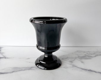 Vintage Black Amethyst Glass Urn Planter, Free Shipping