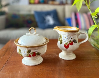 Mikasa Strawberry Festival Vintage Cream and Sugar Set, Cottagecore Kitchen Decor, Free Shipping