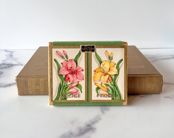 Vintage Duratone Pinochle Playing Cards, Two Full Standard Decks with Lilies, Velvet Box, Free Shipping