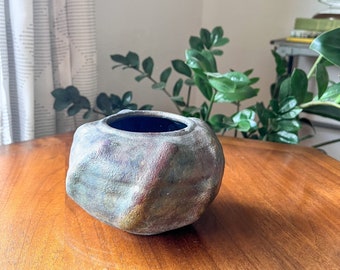 Vintage Raku Pottery Vessel, Free Shipping.