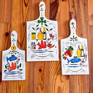 Vintage Scandinavian Folk Art Cutting Board Set, Hand Painted Kitchen Decor, Free Shipping