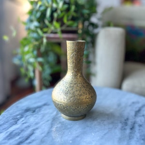 Vintage Floral Brass Bulb Vase, Unique Boho Decor, Free Shipping